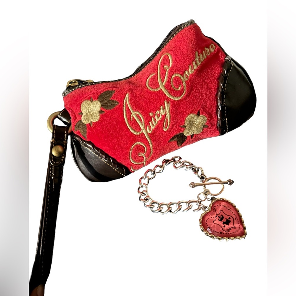 Juicy Couture Wristlet/Wallet + Pink & Gold Charm Bracelet | Scottie Dog Charm